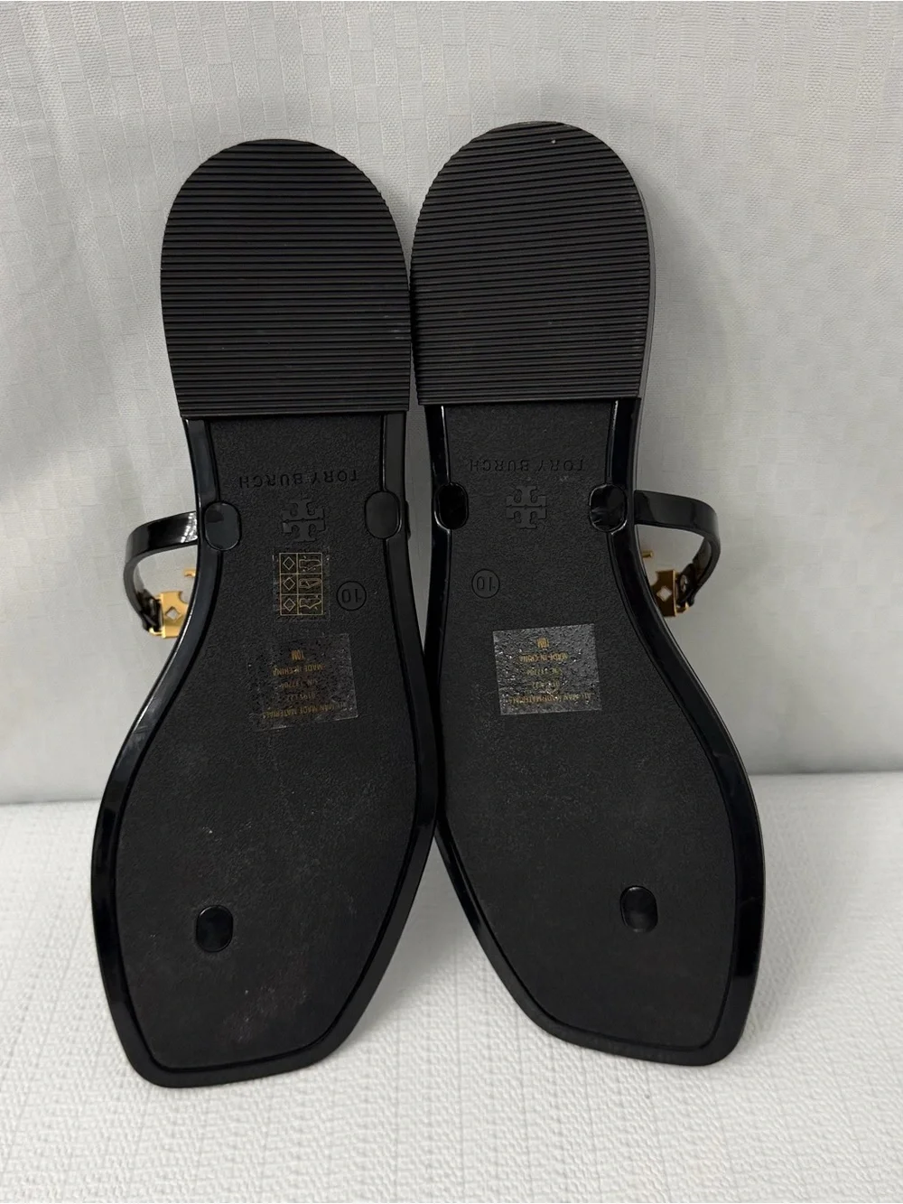 Tory Burch Roxanne Jelly Sandals Womens Size 10 M Black Gold Logo